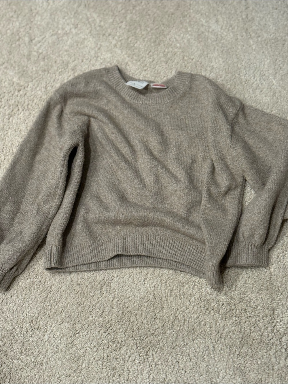 Zara Neutral Taupe Crewneck Sweater